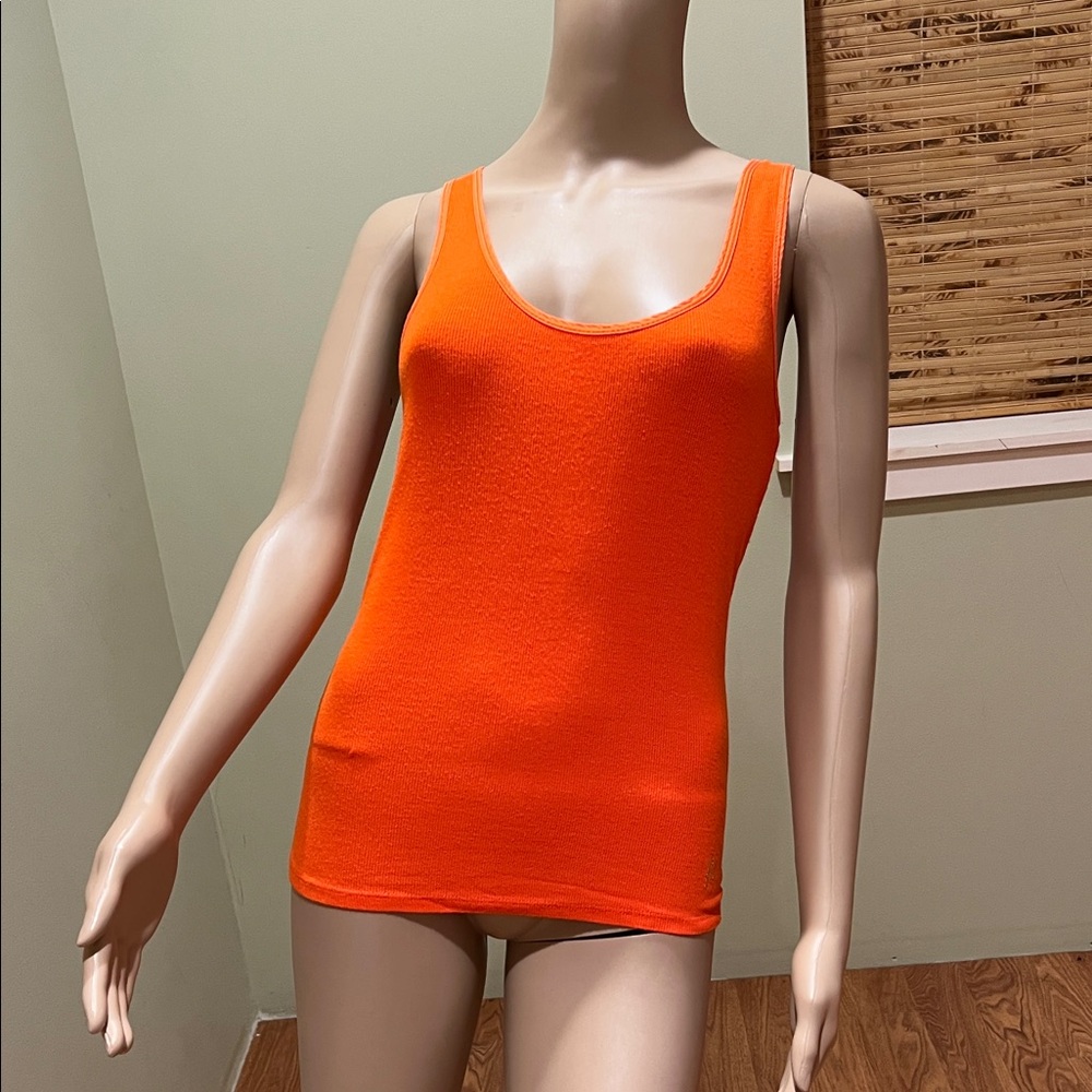 Marciano Ribbed Vibrant Orange Tank Top Size L